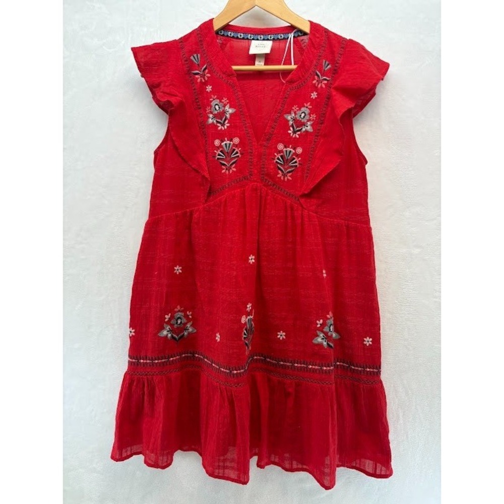 Knox Rose Size Medium Coral Pink Boho Sundress Ruffled Sleeves Embroidery‎